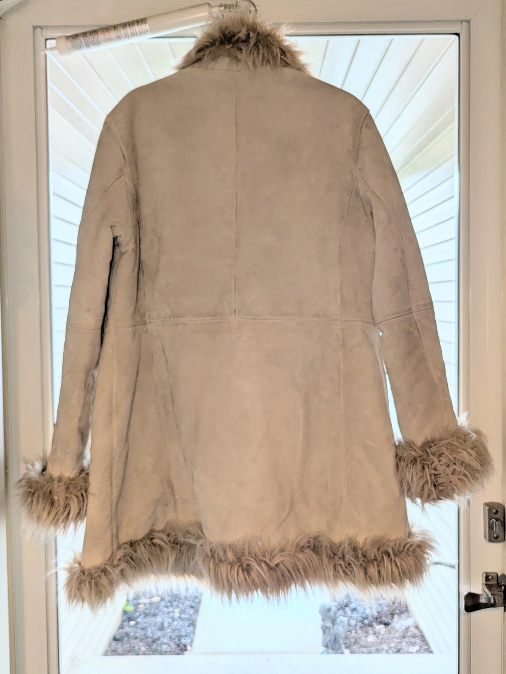 Women's Faux Shearling Trim Coat - Light Taupe - Picture 2 of 8